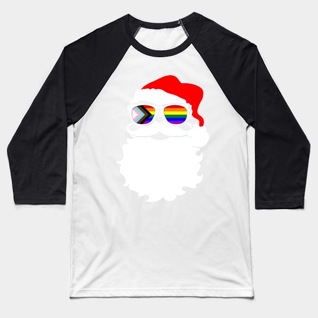 Santa Claus LGBTQ Progress Pride Flag Sunglasses Baseball T-Shirt by wheedesign